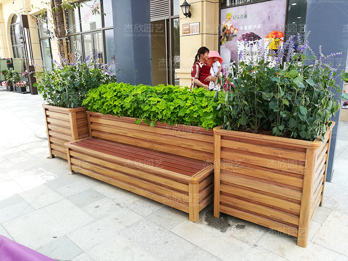 定制商業(yè)街鋁合金仿木座椅花箱組合